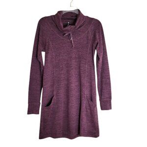 Kuhl Lea Activewear Dress Size L Burgundy Knit Pullover Drawstring Neck Pockets